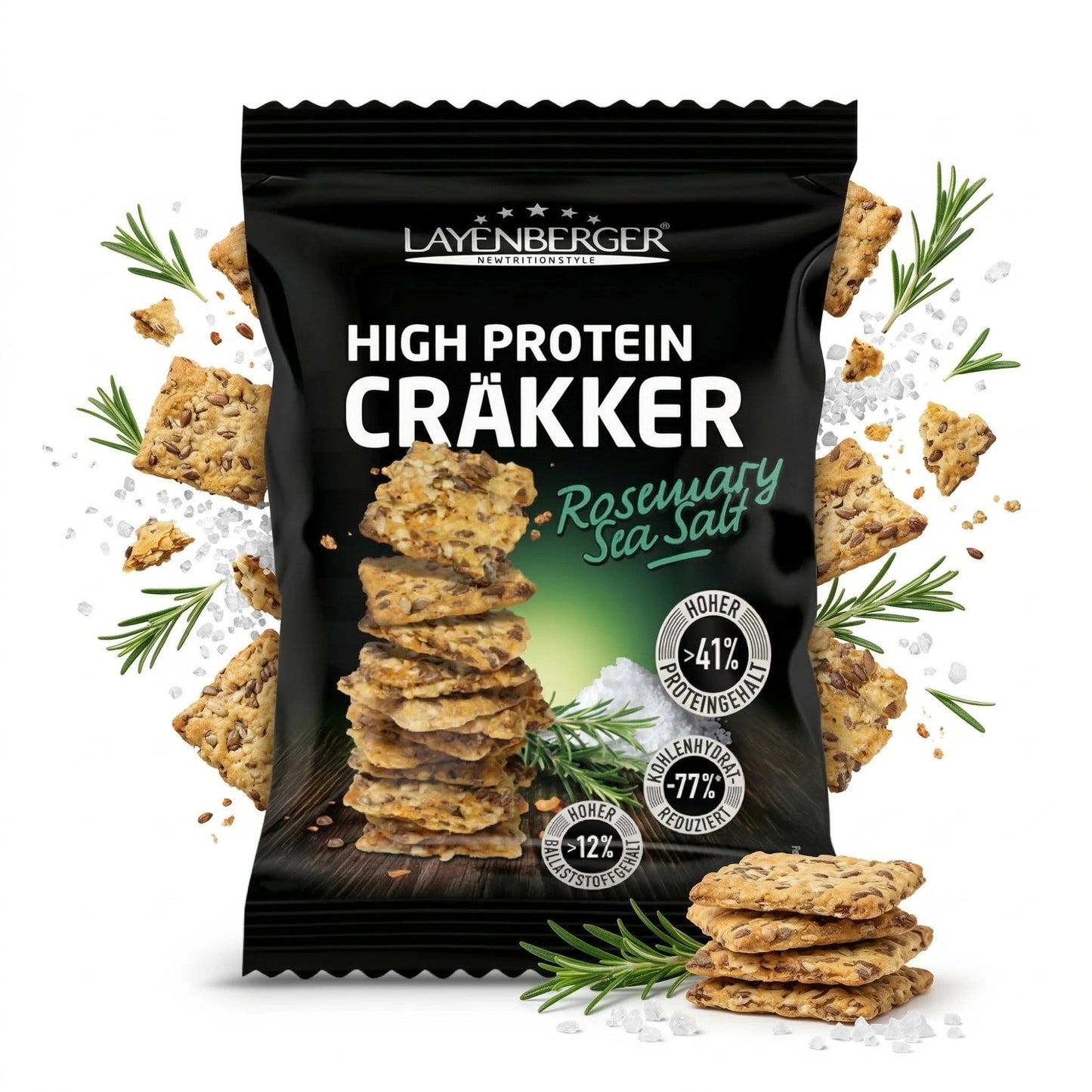HIGH PROTEIN CRÄKKER Rosemary Sea Salt 8er Karton